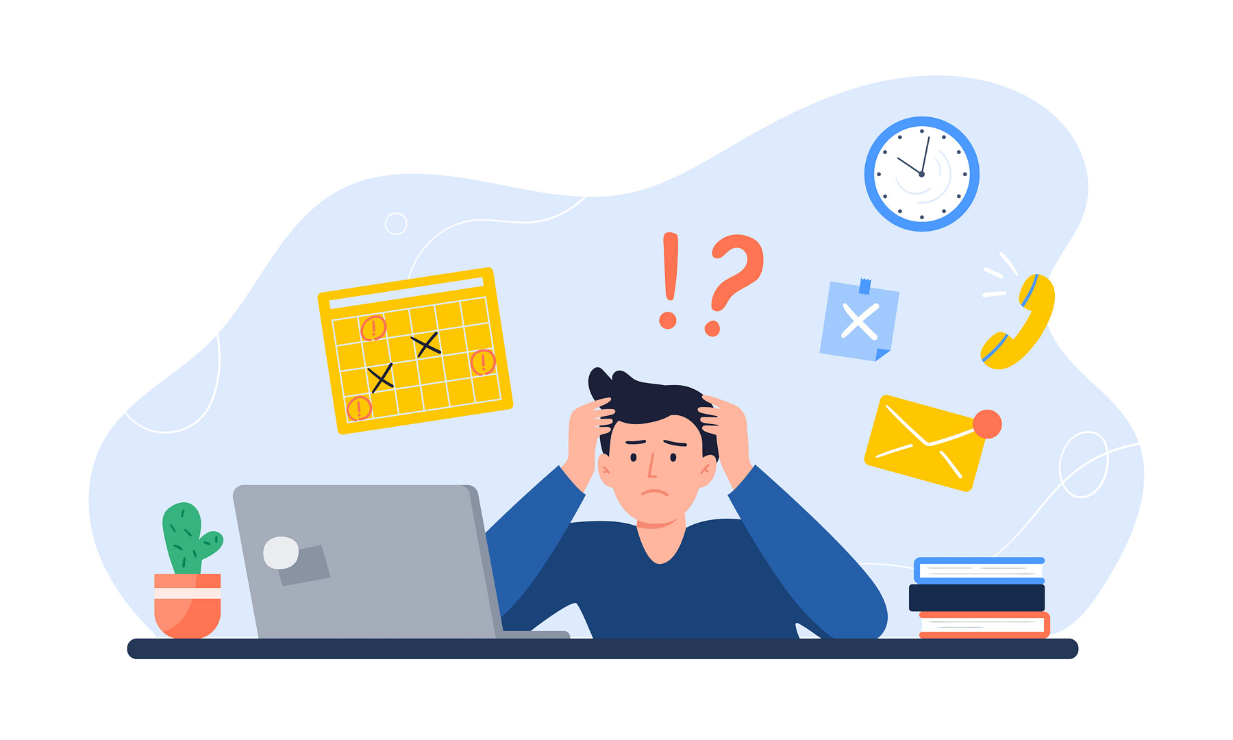 ADHD Paralysis 2 Illustration of man at desk with ADHD paralysis